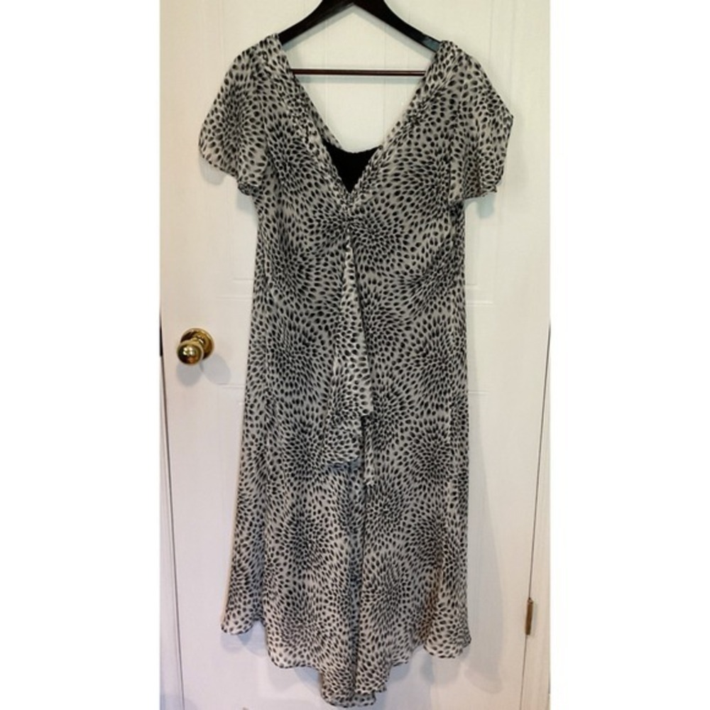 Laura Plus 14+ Chiffon Dress Womens 18W Black White Excellent Cowl Neck Midi